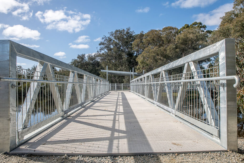 low angle view across a pedestrian bridge